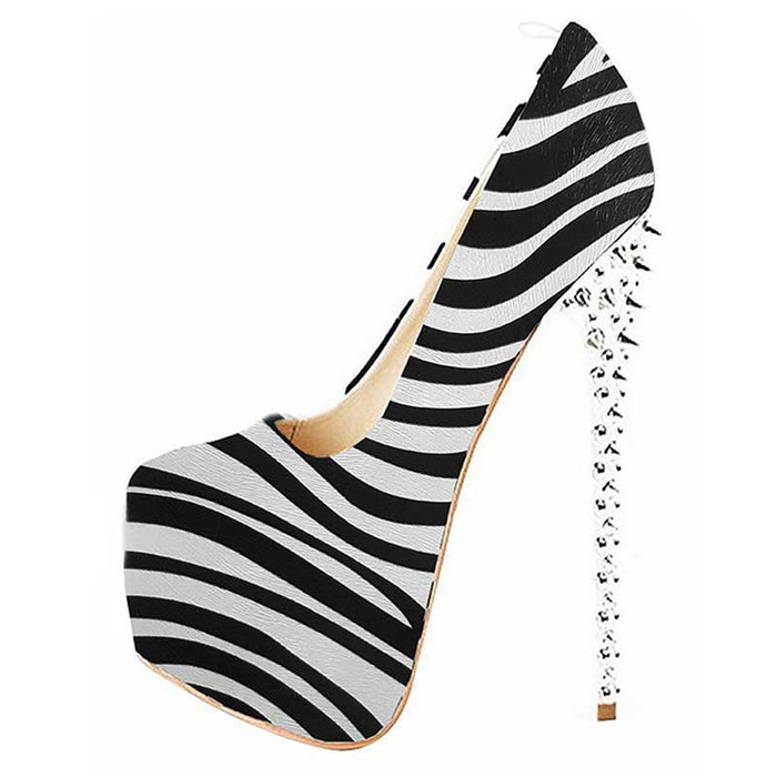 Women's Animal Print Stiletto Rivet Heeled Platform Dress Shoes Handmade Stiletto