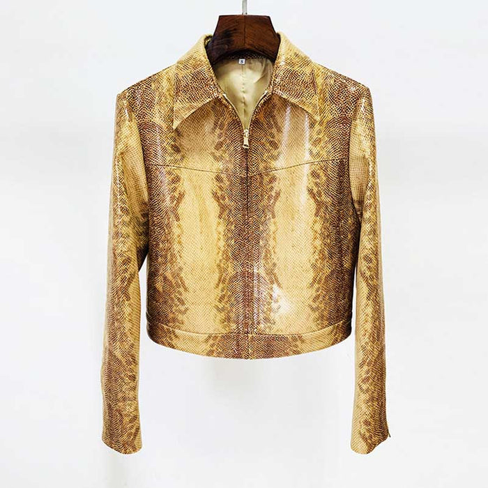 Women's Animal Print Wide-Leg Trousers Suit Leather Pantsuit
