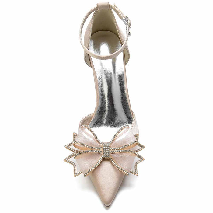Womens Ankle Strap Pumps with Bow Party Heels Formal Dress Shoes