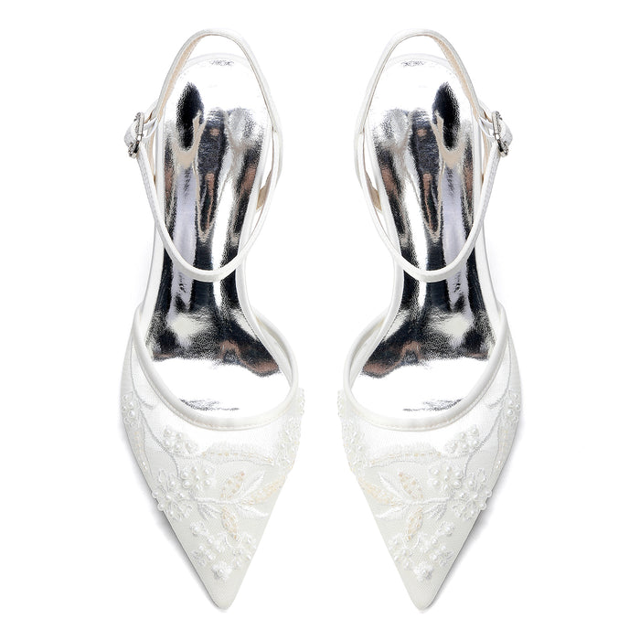 Women's Ankle-Strap Stilettos Lace Wedding Shoes 3.35"