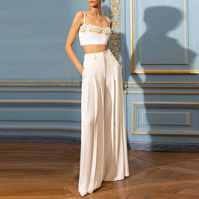 Women's Bar Pant Suit White Formal Wedding Suit Chic Two Pieces Set