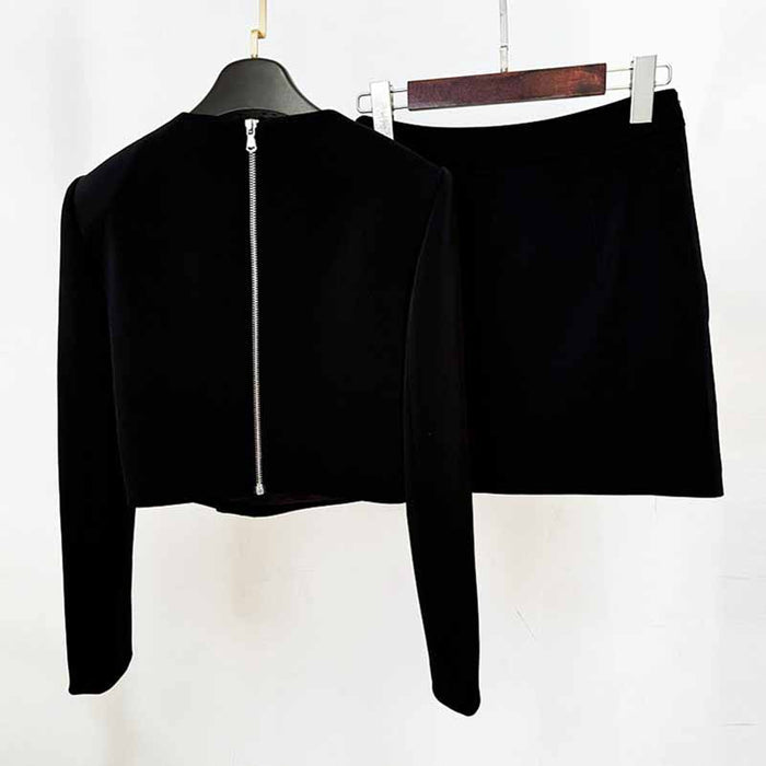 Women's Beaded Cocktail Skirt Suit Black Two-Piece Formal Suit