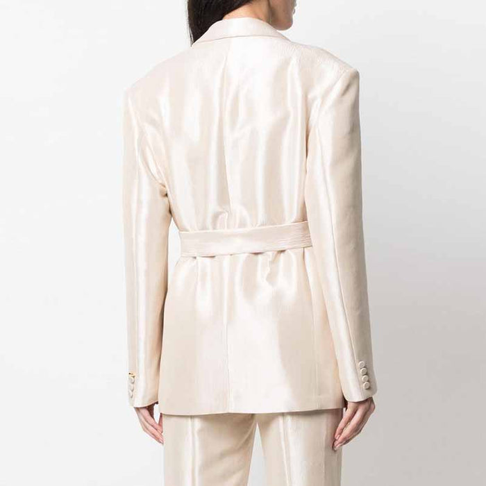 Women's Belted Blazer Suit Elegant Business Suit Formal Pantsuit