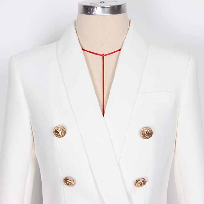Women's Belted Pant Suit White Double Beasted Two Piece Business Set
