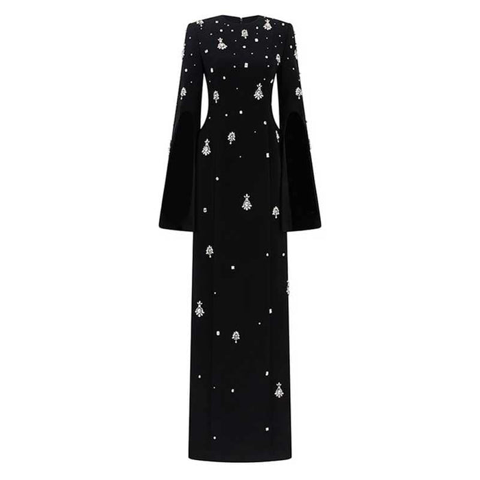 Women's Black Beaded Formal Dresses Long Evening Gowns