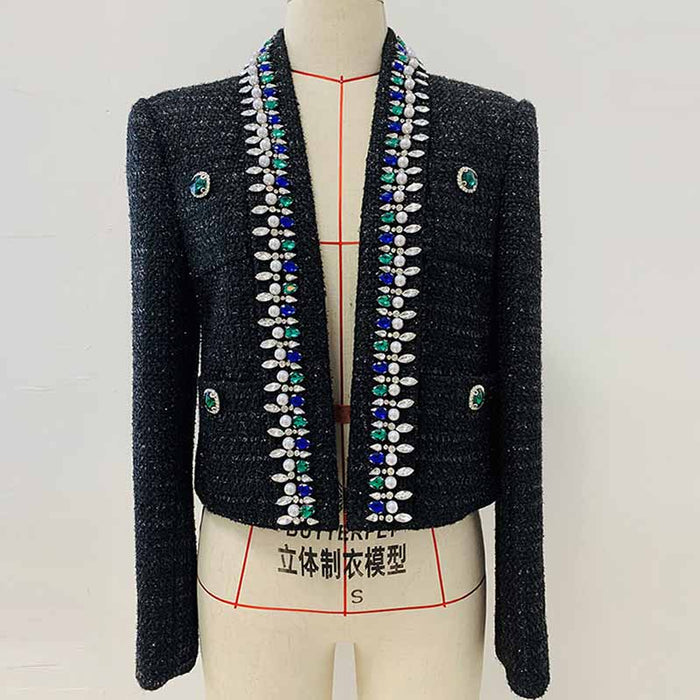 Womens Black Long Sleeve Cardigan Sweaters With Beaded