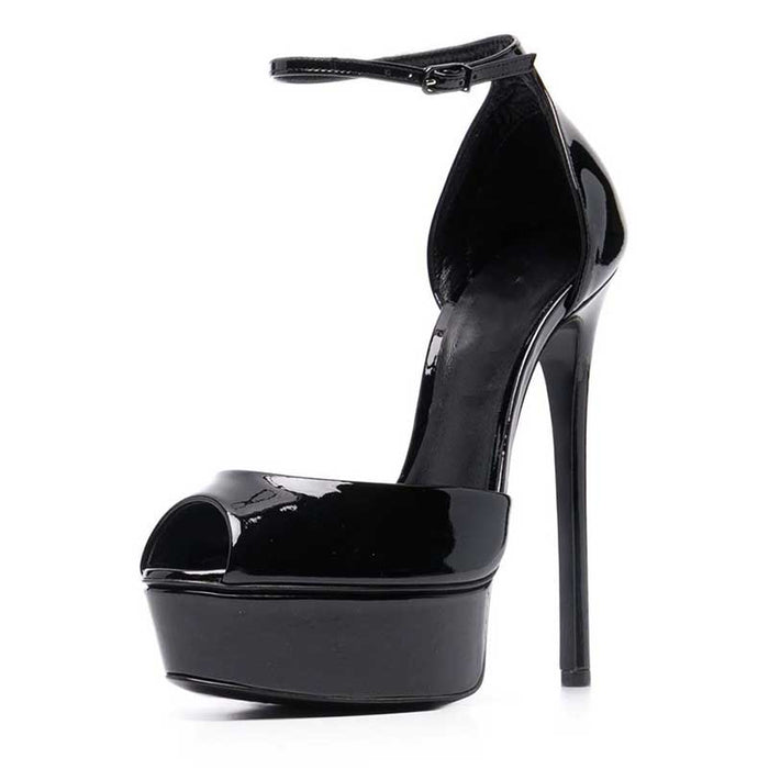 Women's Black Platform Pump Peep Toe Stiletto High Heels Prom Shoes