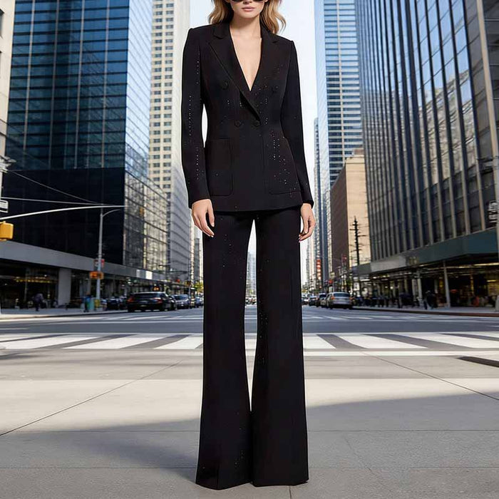 Women's Black Sequin Stripe Pantsuit Set – Blazer & Trousers 2-Piece Outfit