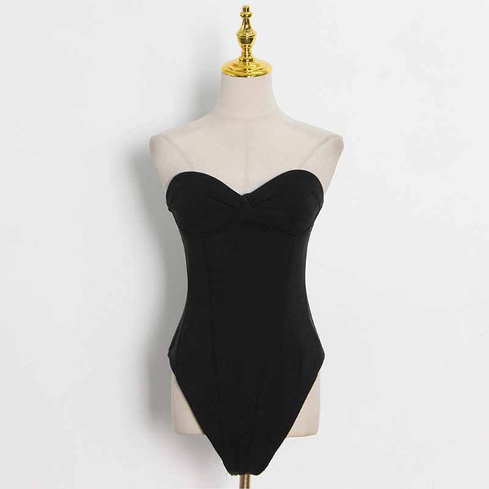 Women's black Strapless Pantsuit Casual Crop + Wide Legs Pants Suit
