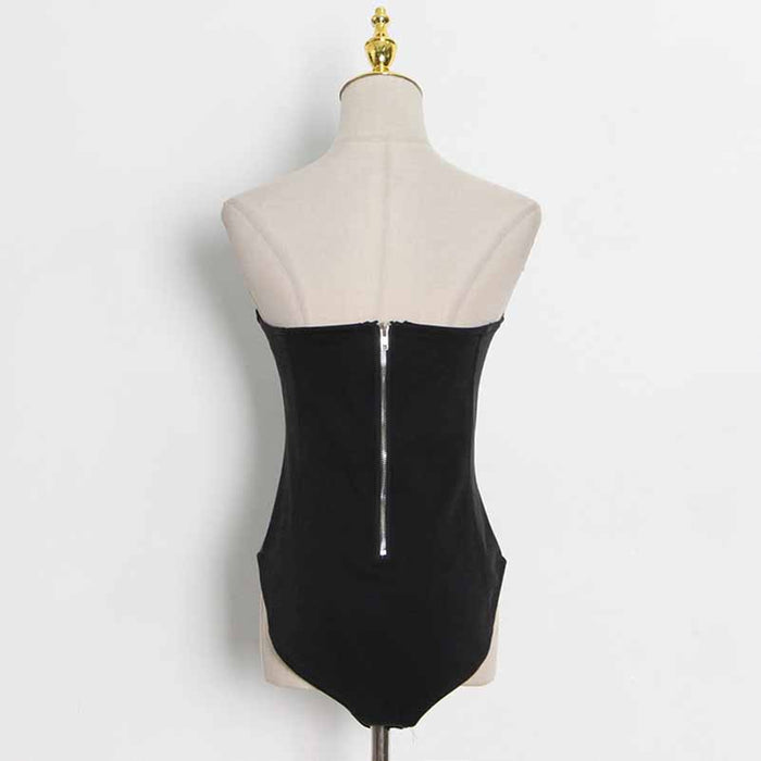 Women's black Strapless Pantsuit Casual Crop + Wide Legs Pants Suit