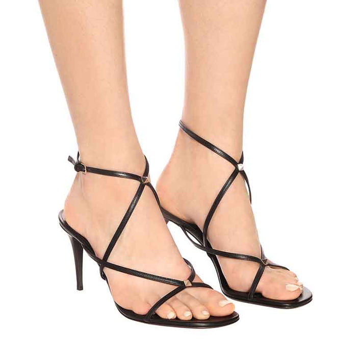 Womens Black Strappy Heeled Sandals Classic Heels