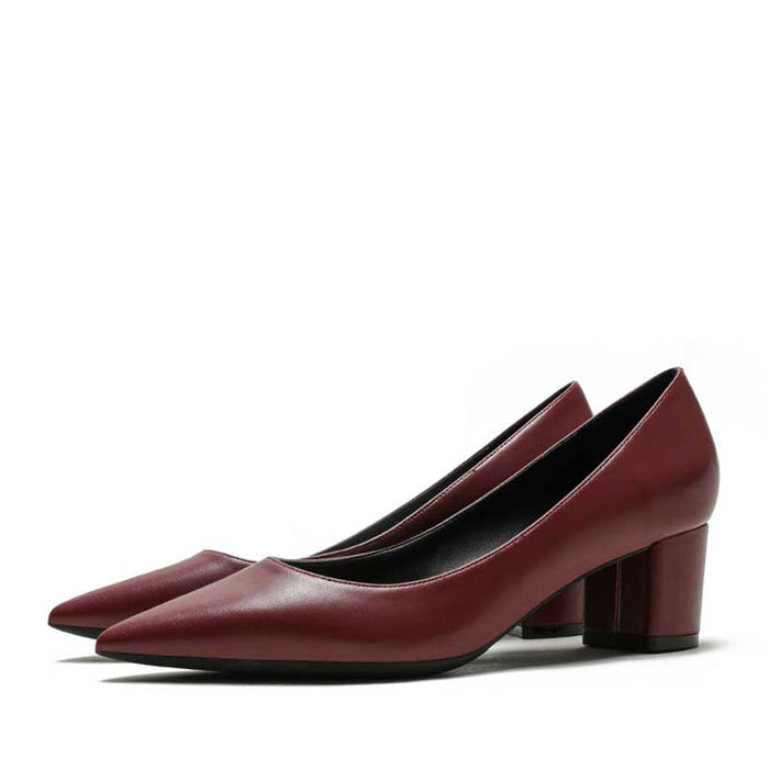 SD Dresscode women's block heel dress shoes in burgundy with a sleek pointed toe design