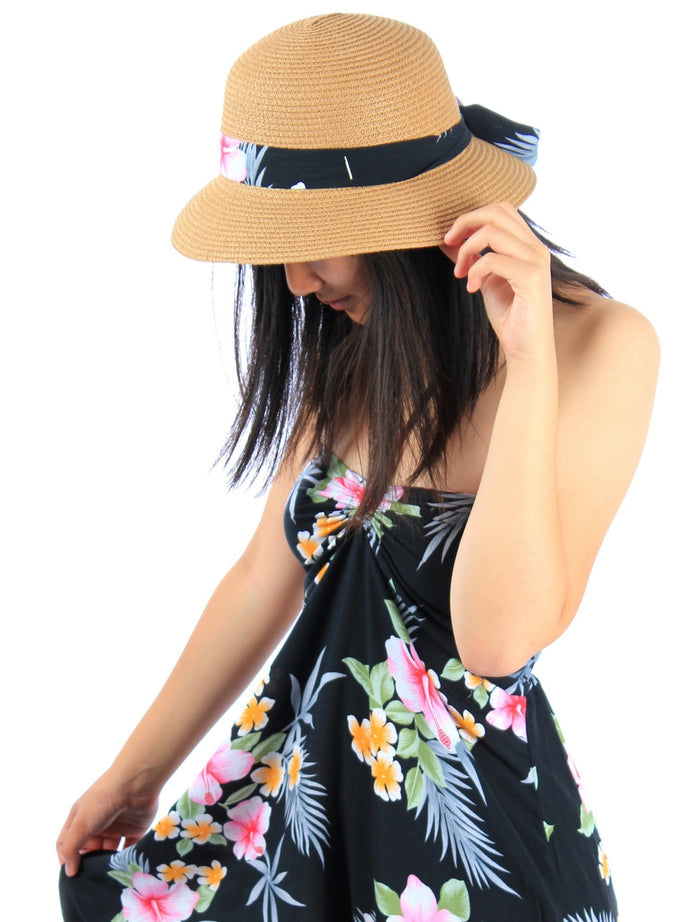 Women's Butterfly Dress with Matching Hat in Hibiscus Black