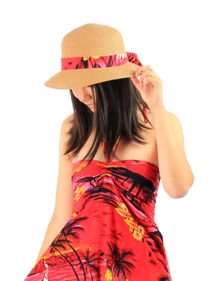 Women's Butterfly Dress with Matching Hat in Sunset Red