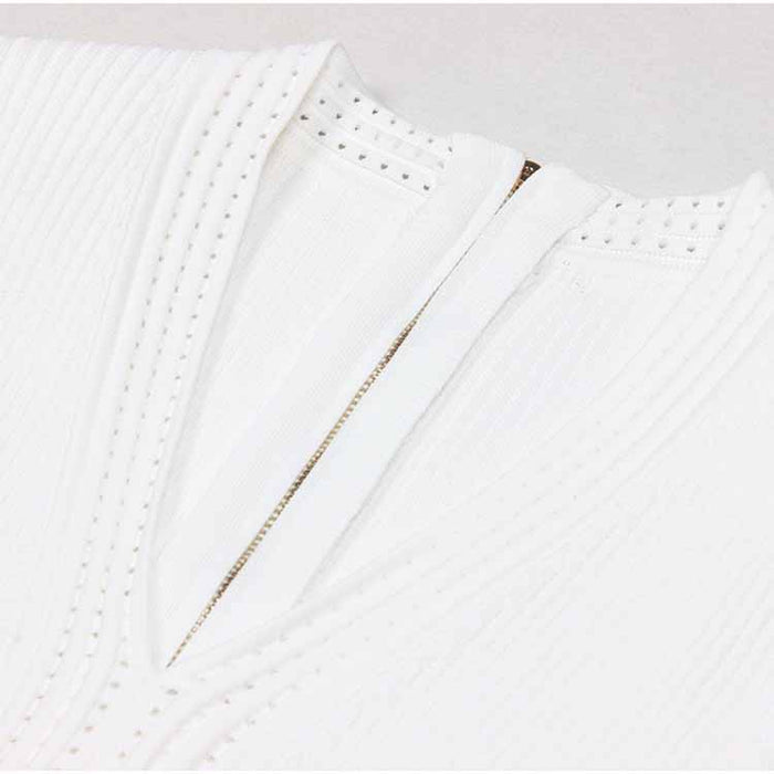 Women's Button-embellished Knitted Dress V-neck Mini Dress in White