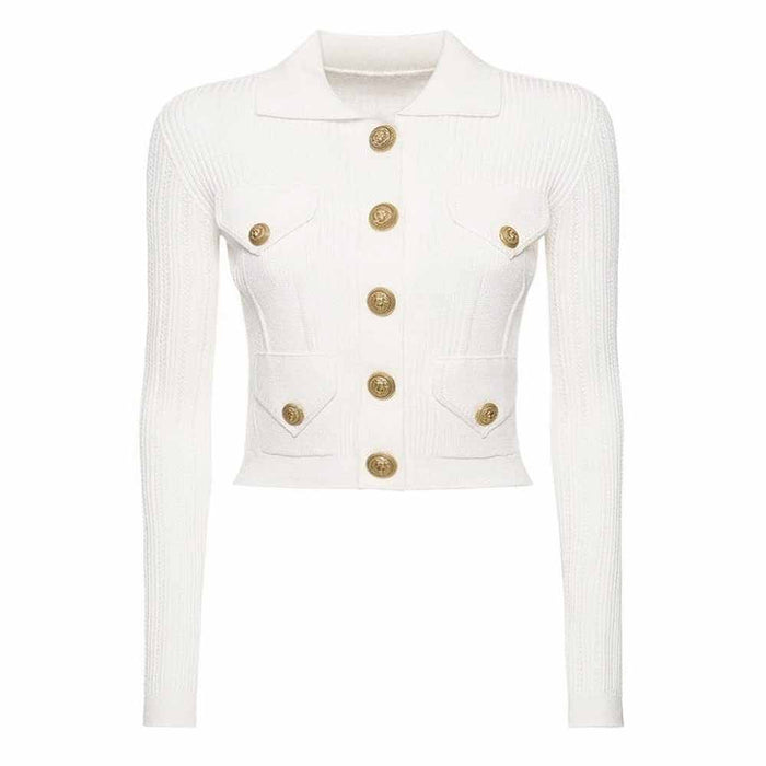 Women's Buttoned Knit Cardigan Skirt Suit