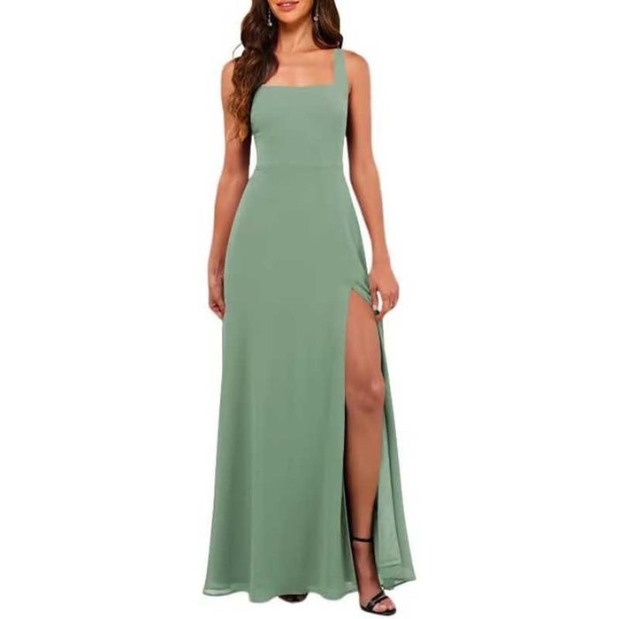 Women's Chiffon Bridesmaid Dresses high Split Formal Wedding Guest Dress