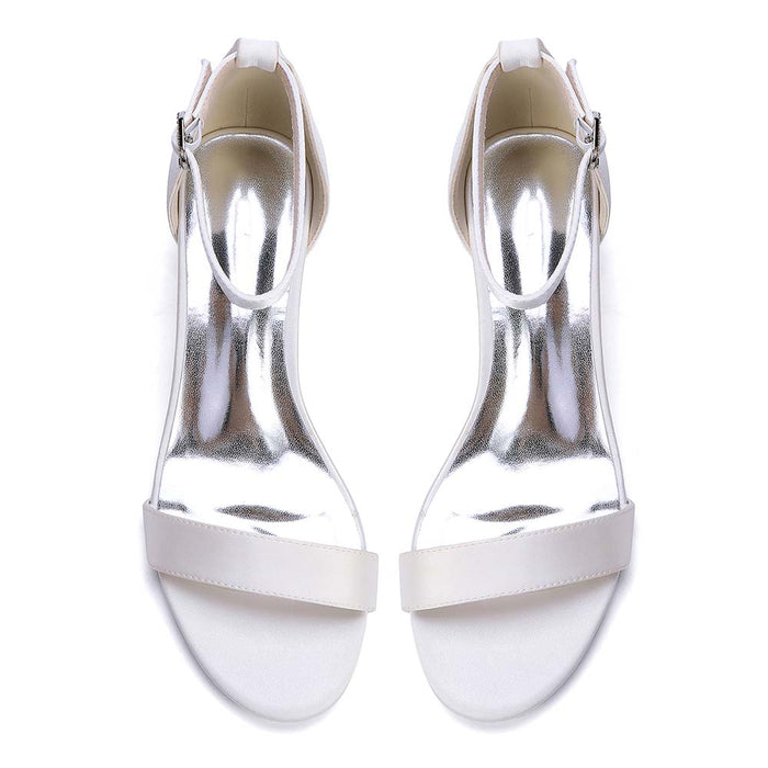Women's Chunky Heel Ankle Strap Sandals - Satin Open Toe Bridal & Formal Party Shoes