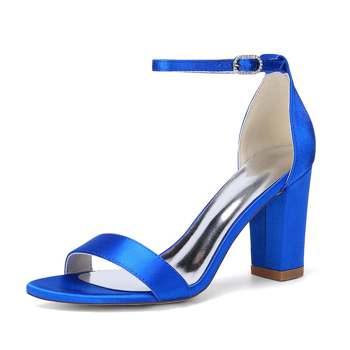 Women's Chunky Heel Ankle Strap Sandals - Satin Open Toe Bridal & Formal Party Shoes