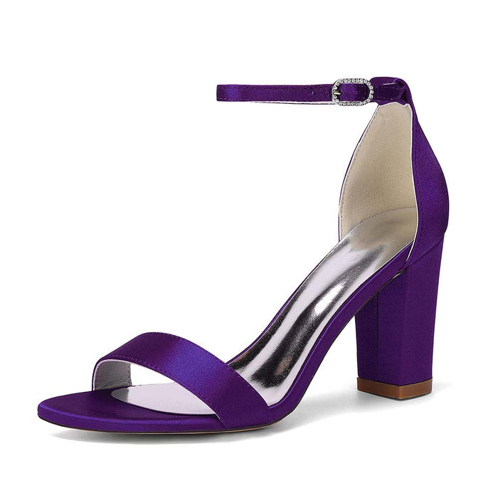 Women's Chunky Heel Ankle Strap Sandals - Satin Open Toe Bridal & Formal Party Shoes