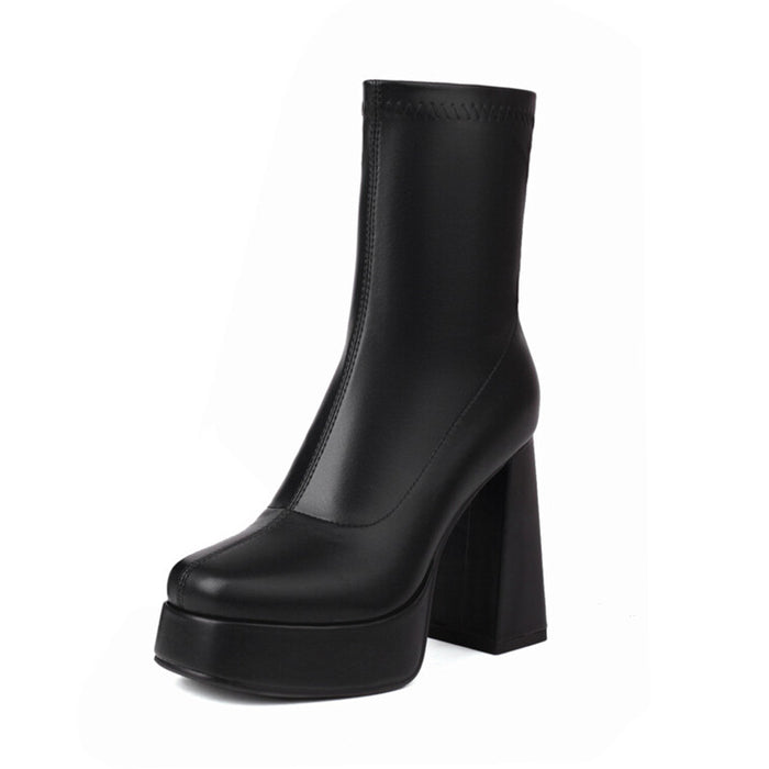 Women's chunky heeled fashion boots plus size trendy short bootie