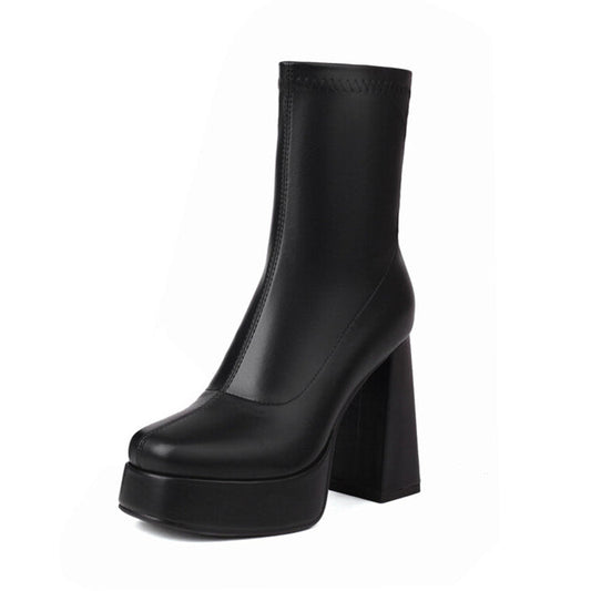 Women's chunky heeled fashion boots plus size trendy short bootie