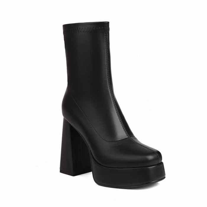Women's chunky heeled fashion boots plus size trendy short bootie
