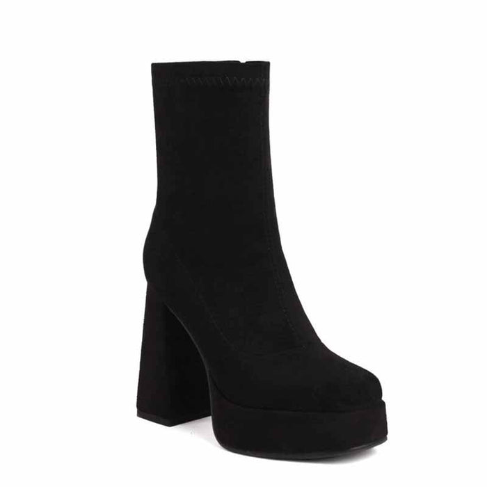Women's chunky heeled fashion boots plus size trendy short bootie