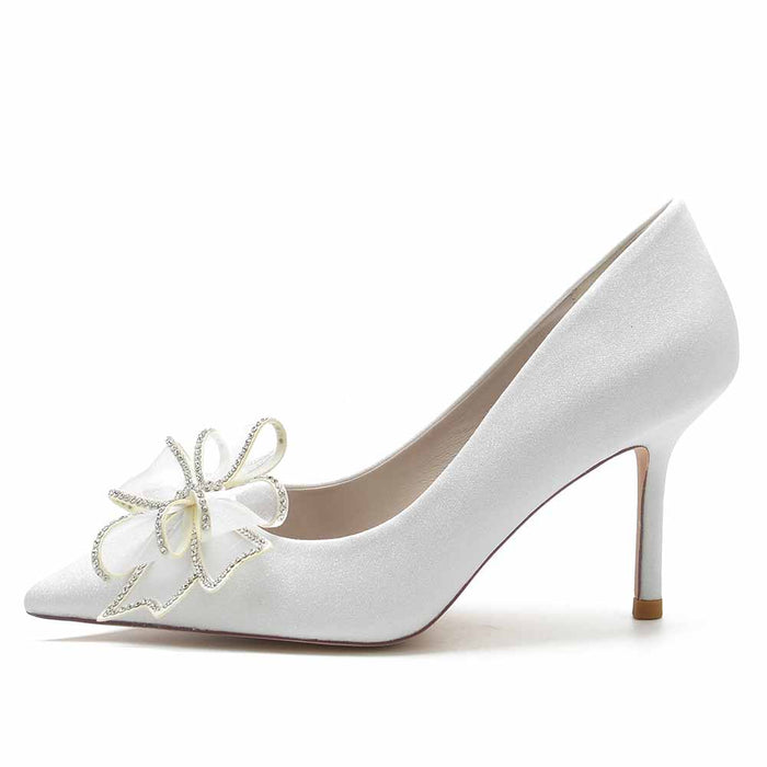 Women's Closed Pointed Toe High Heels with Bow Knot Sparkling Stiletto Pumps