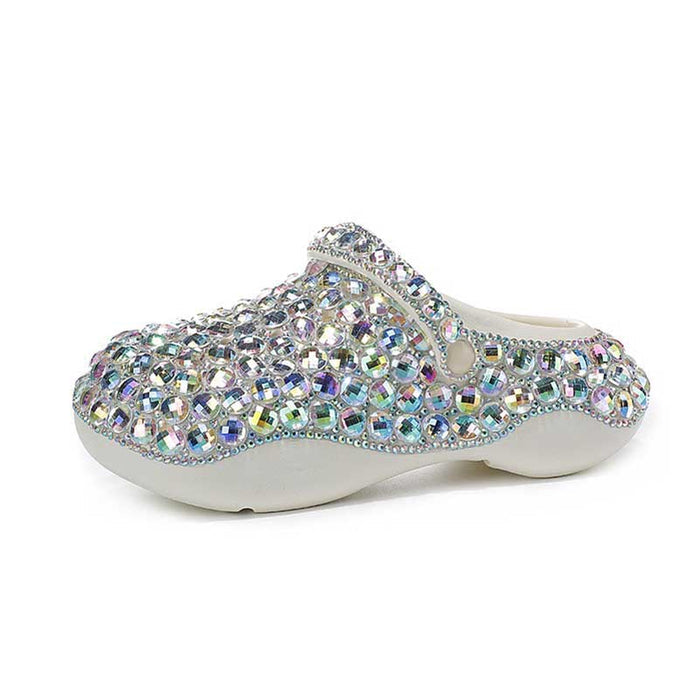 Womens Closed Toe Clog Shoes Multi Rhinestone Sparkly Slip on Mules