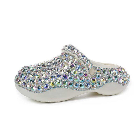 Womens Closed Toe Clog Shoes Multi Rhinestone Sparkly Slip on Mules