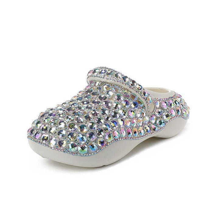 Womens Closed Toe Clog Shoes Multi Rhinestone Sparkly Slip on Mules