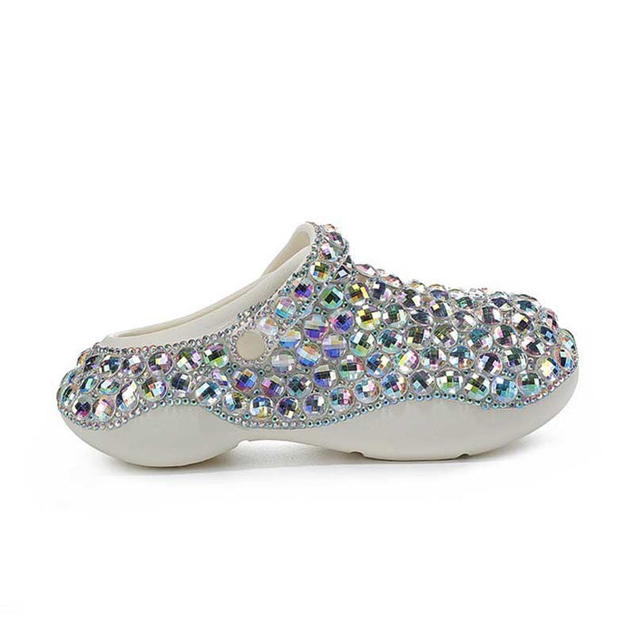 Womens Closed Toe Clog Shoes Multi Rhinestone Sparkly Slip on Mules
