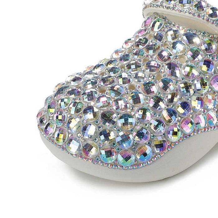 Womens Closed Toe Clog Shoes Multi Rhinestone Sparkly Slip on Mules