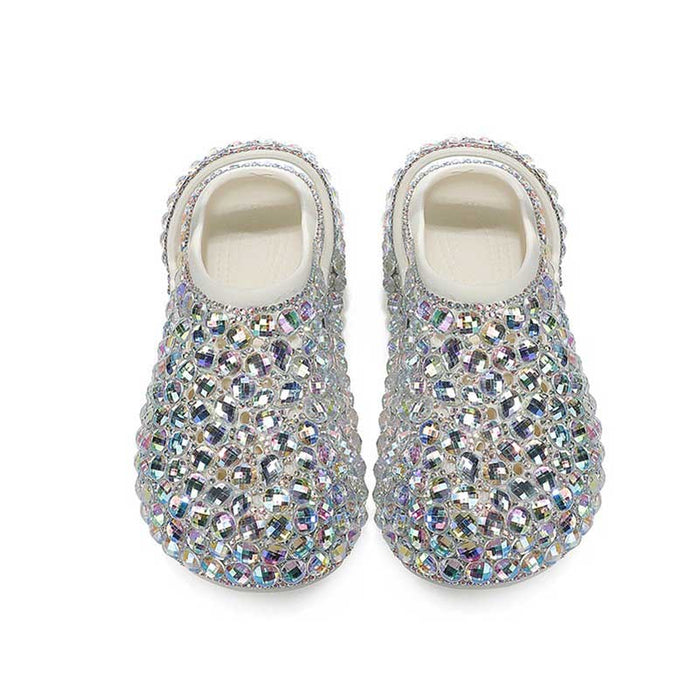 Womens Closed Toe Clog Shoes Multi Rhinestone Sparkly Slip on Mules