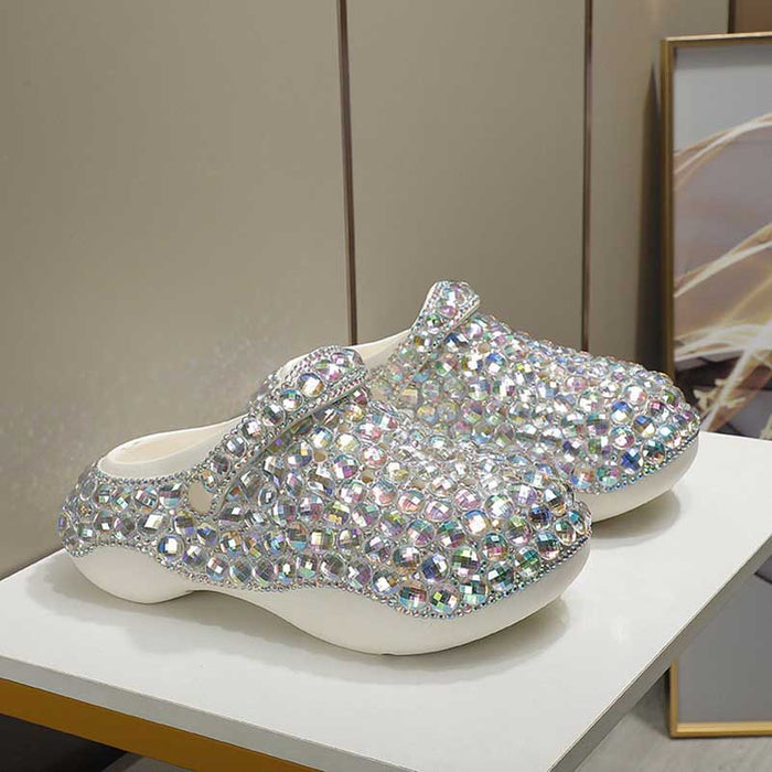 Womens Closed Toe Clog Shoes Multi Rhinestone Sparkly Slip on Mules