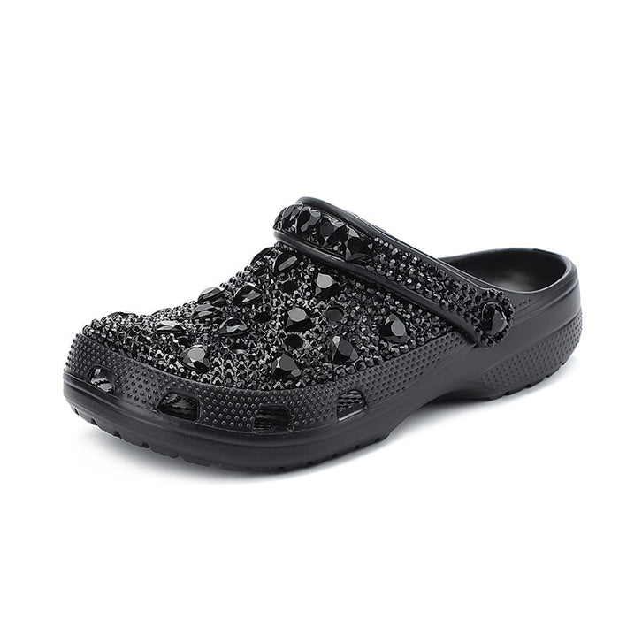 Womens Closed Toe Clog Shoes Rhinestone Beads Mules Slip on Crocs Sandals