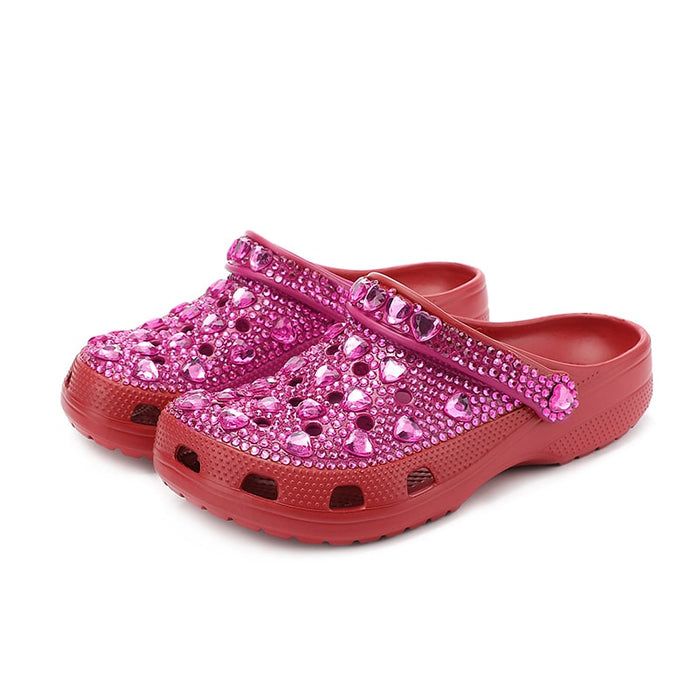 Womens Closed Toe Clog Shoes Rhinestone Beads Mules Slip on Crocs Sandals