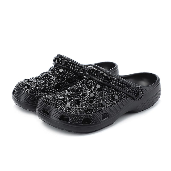Womens Closed Toe Clog Shoes Rhinestone Beads Mules Slip on Crocs Sandals