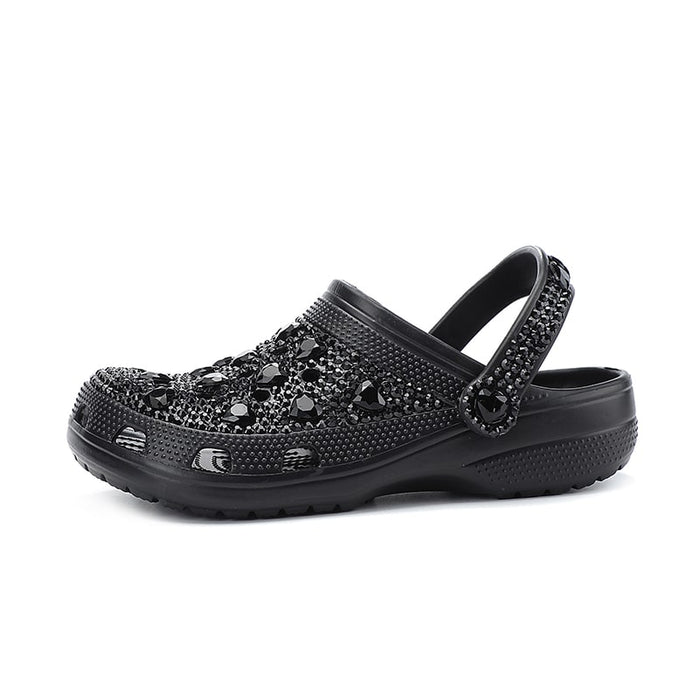 Womens Closed Toe Clog Shoes Rhinestone Beads Mules Slip on Crocs Sandals