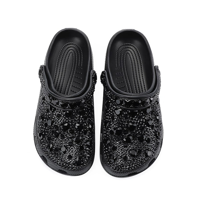 Womens Closed Toe Clog Shoes Rhinestone Beads Mules Slip on Crocs Sandals