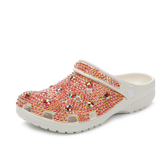 Womens Closed Toe Clog Shoes Rhinestone Beads Mules Slip on Sandals Custom Crocs