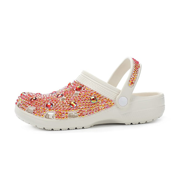 Womens Closed Toe Clog Shoes Rhinestone Beads Mules Slip on Sandals Custom Crocs