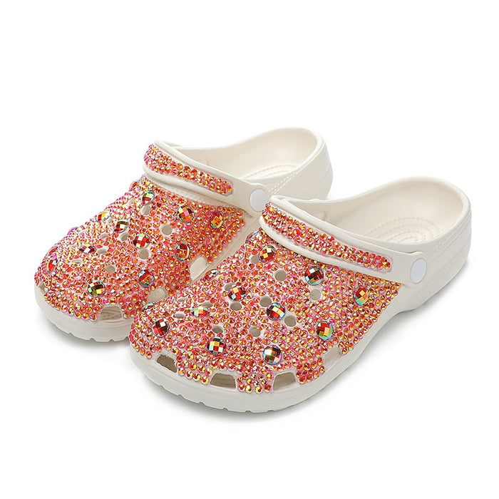 Womens Closed Toe Clog Shoes Rhinestone Beads Mules Slip on Sandals Custom Crocs