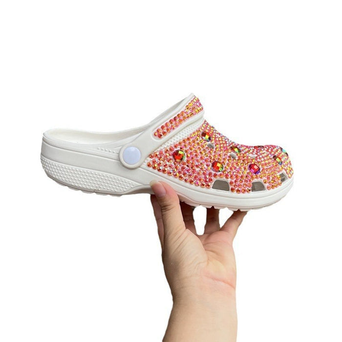 Womens Closed Toe Clog Shoes Rhinestone Beads Mules Slip on Sandals Custom Crocs