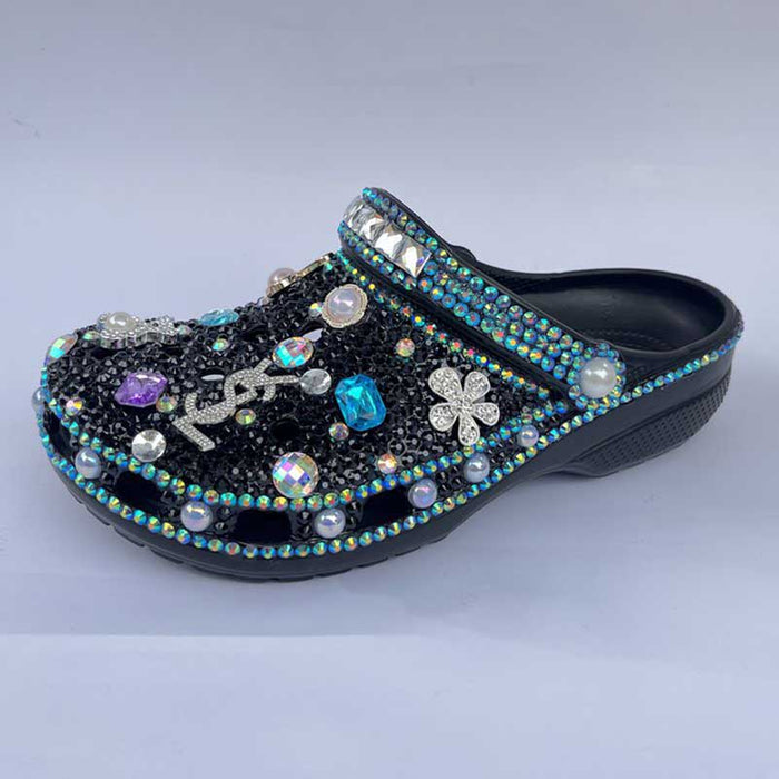 Womens Closed Toe Clog Shoes Rhinestone Sparkly Slip on Mules