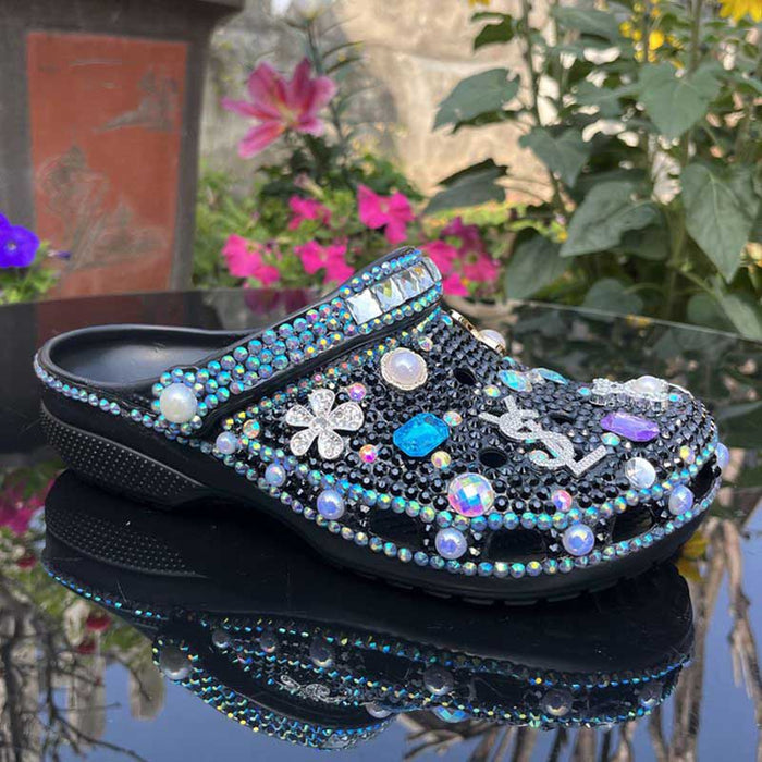 Womens Closed Toe Clog Shoes Rhinestone Sparkly Slip on Mules