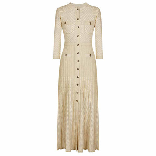 Womens Collarless Knited Midi Dress