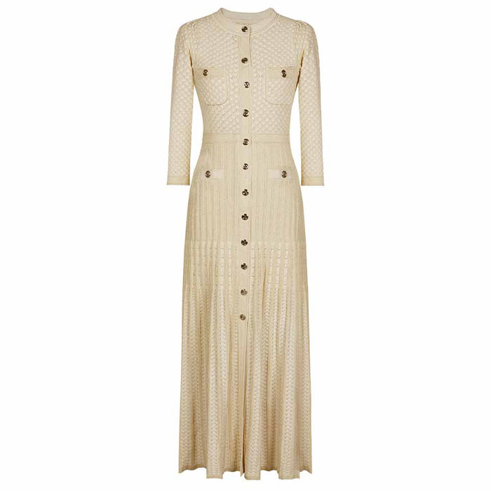 Womens Collarless Knited Midi Dress