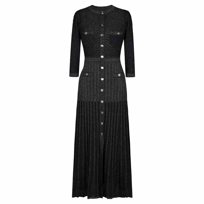 Womens Collarless Knited Midi Dress